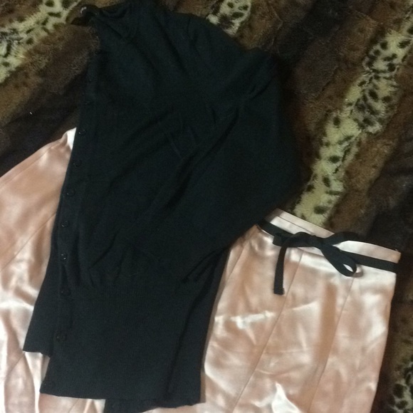 VINTAGE EXPRESS 100% Pink Silk w black ribbon detail Midi Length tulip Skirt - Picture 6 of 6